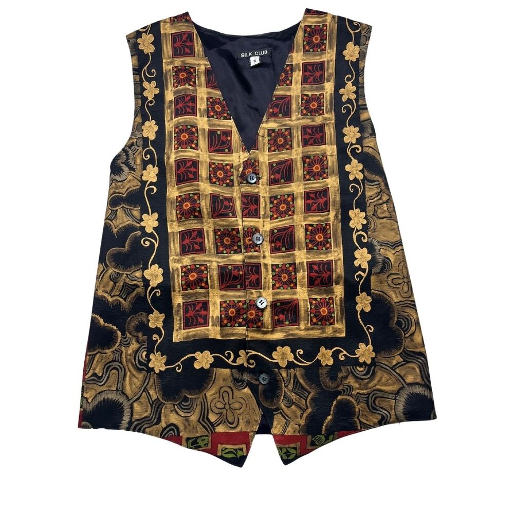 2-16 SILK CLUB Men's 100% Silk Vest Ornate Small